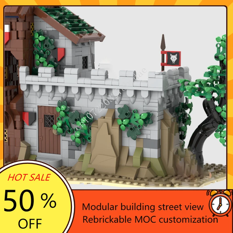 2183 pçs moc castelo medieval personalizado quebra-cabeça modelo medieval rua técnica diy conjunto de montagem brinquedo para criança aniversário presente do feriado
