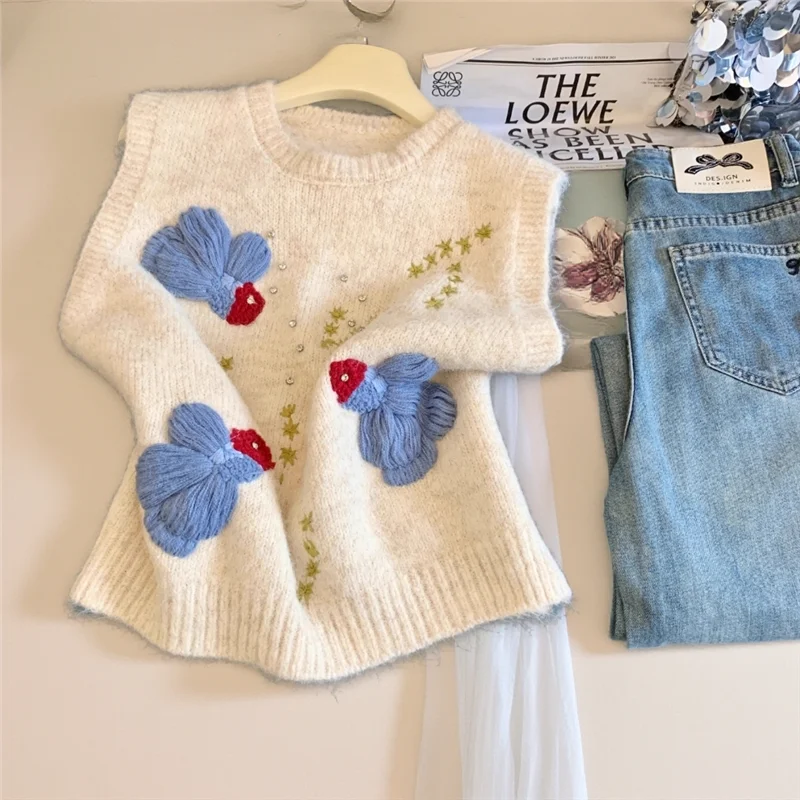 Ethnic Style Embroidery Diamond-encrusted Knitted Vest Women's Autumn And Winter New Casual Sleeveless Vest Vest