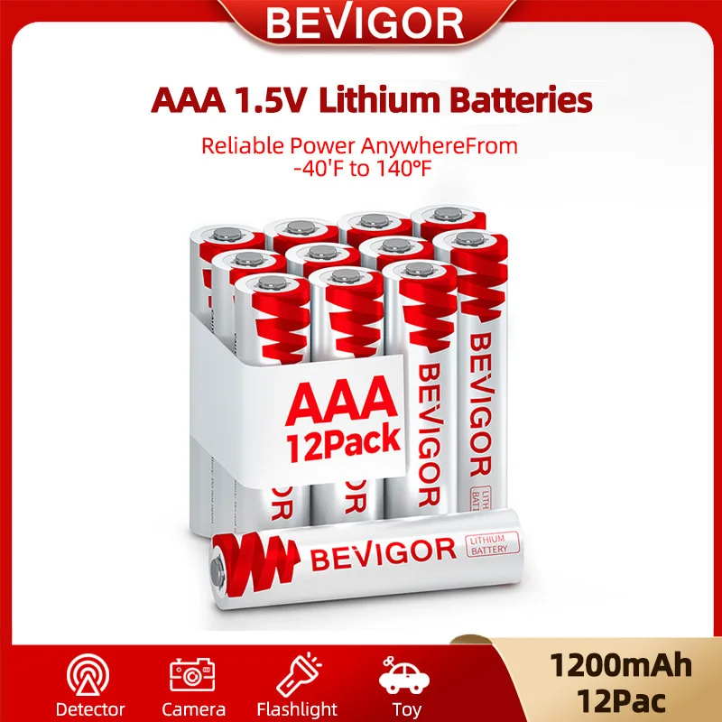 

BEVIGOR AAA Lithium Batteries 12PCS Lithium Iron Triple A Batteries 1.5V1200mAh Longer Lasting AAA Batteries For Flashlight Toys