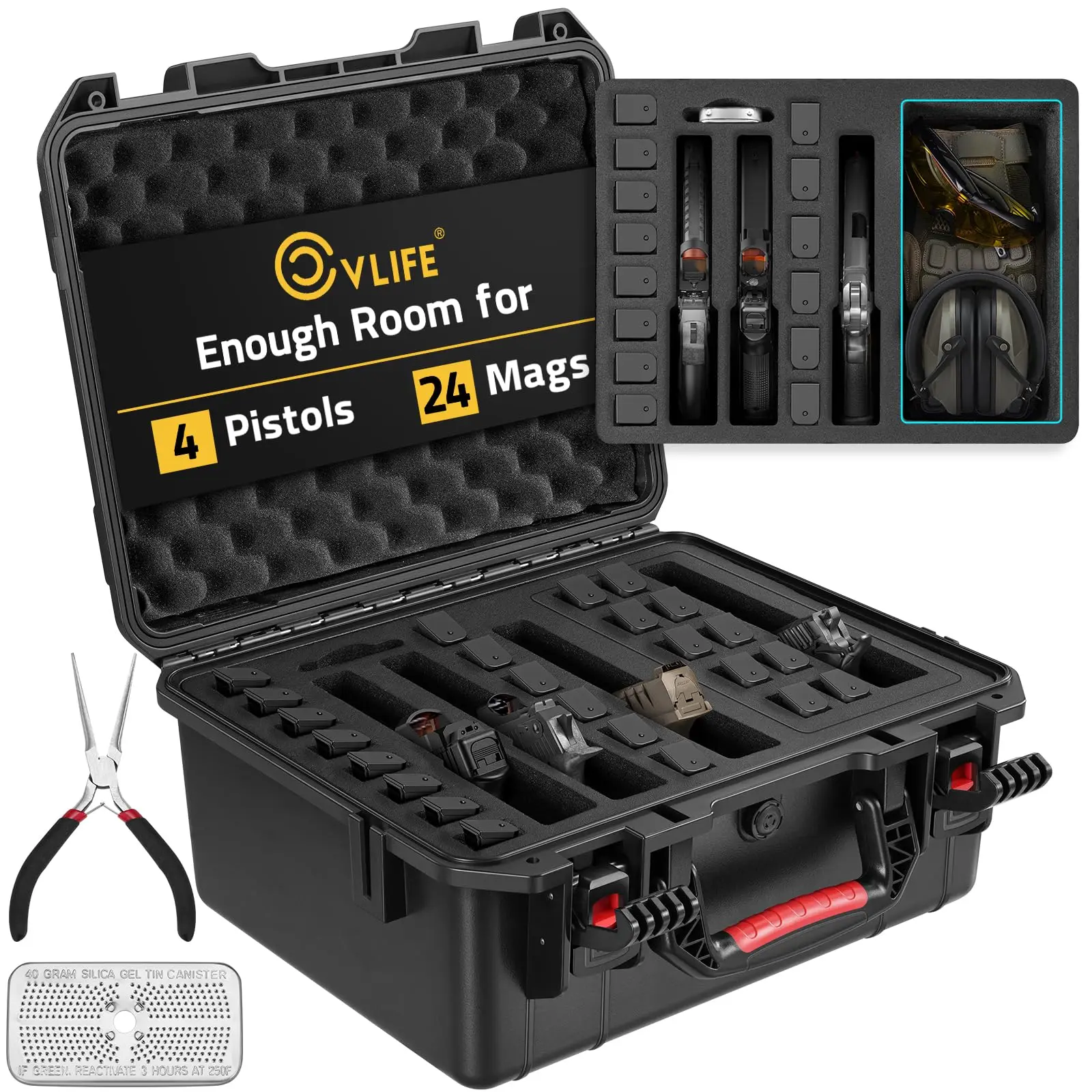 CVLIFE 18" Gun Cases For Pistol Multiple Handguns Mags Bullets Hard Shell Range Trips Shockproof Waterproof