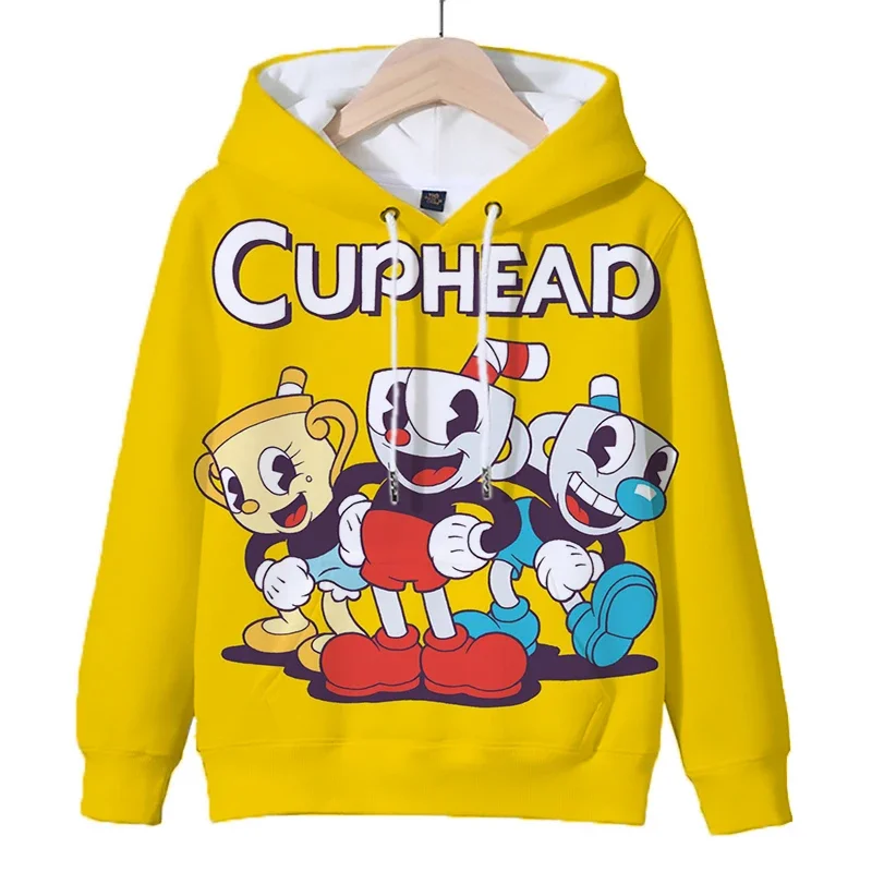 Cartoon Cuphead Mugman Print Hoodies Casual Kids Outerwear Boys Girls Anime Sweatshirts Autumn Children Pullovers Tops