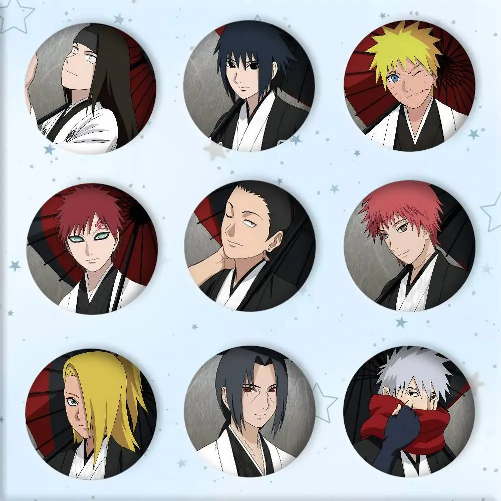 Anime Naruto Core Handsome Characters Badge Tinplate Round Laser Brooch Clothes Backpack Accessories Lapel