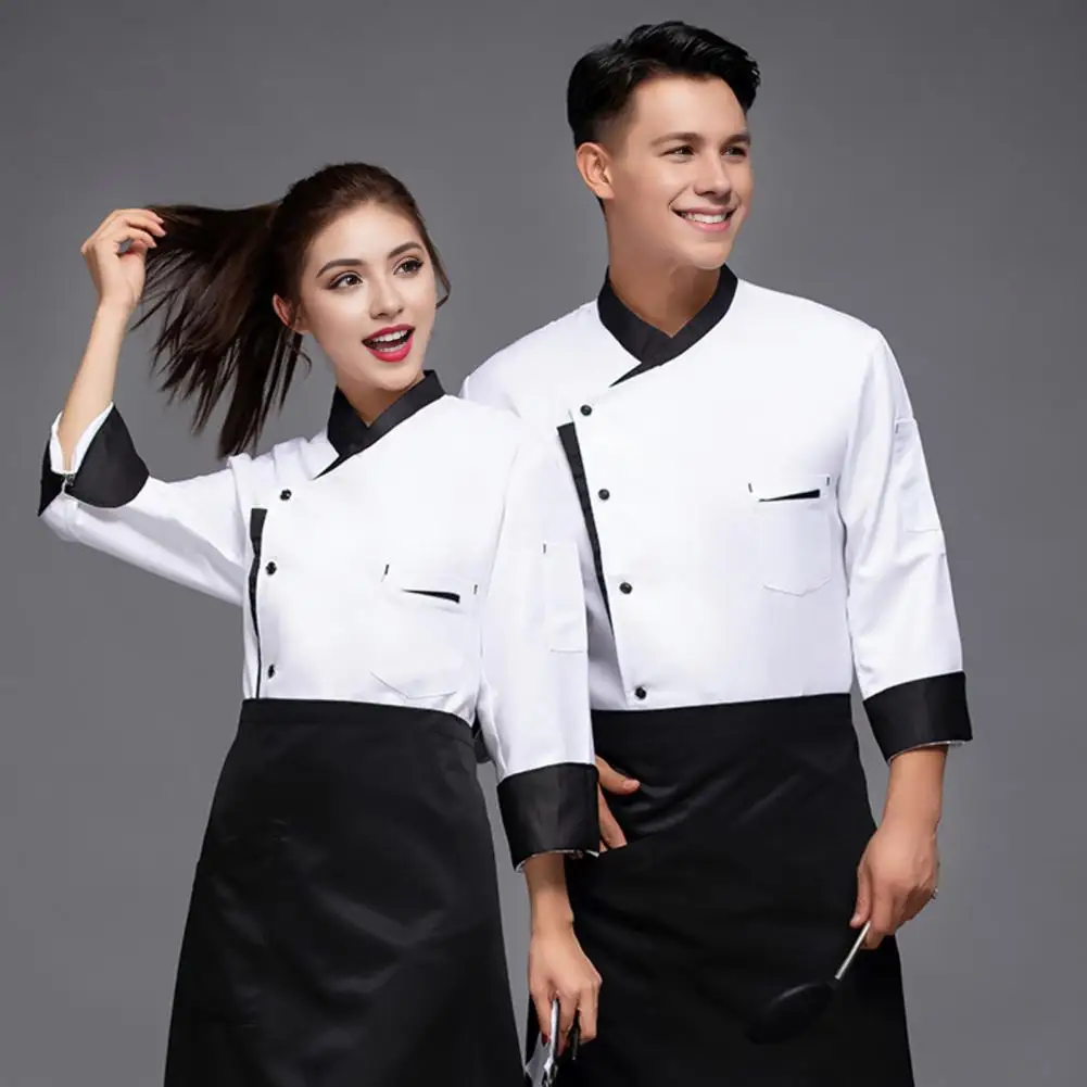 Canteen Waiter Top Stain-resistant Unisex Chef Shirt Stand Collar Short Sleeve Loose Fit Ideal for Kitchen Bakery Restaurant