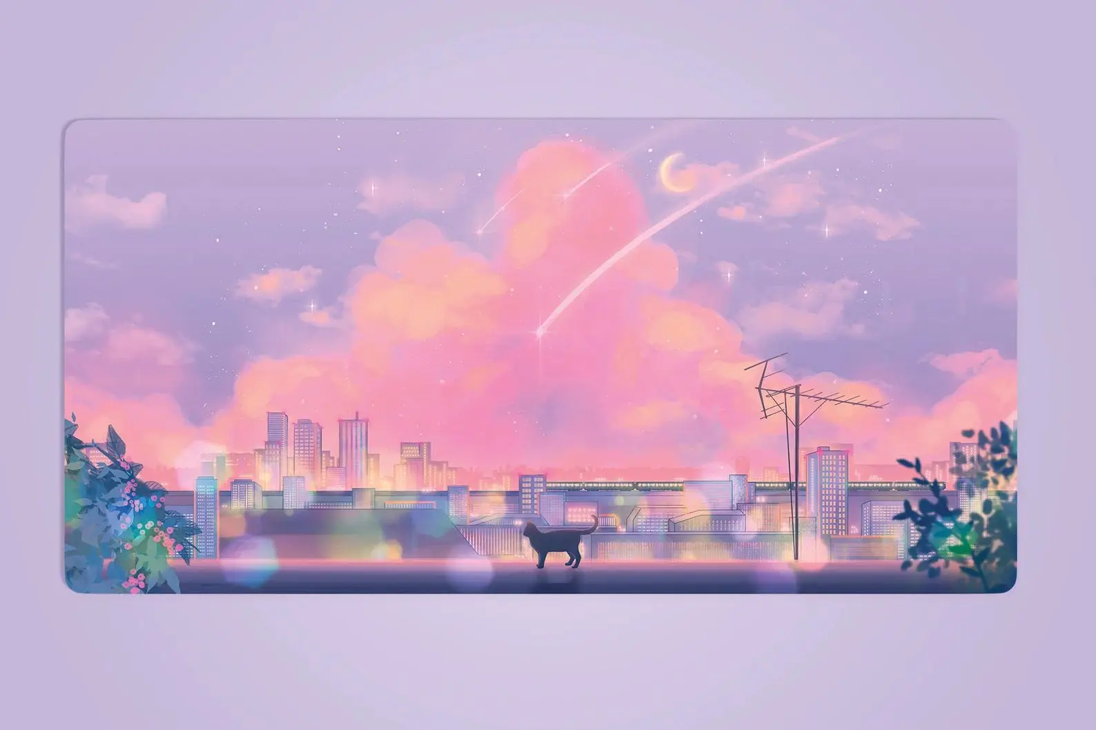 Kawaii Pink Cloud Mausepad Cat Desk Mat,Sleeping Cats Gaming Laptop Mouse Pad, Large Cute Keyboardt Non-Slip Gaming Deskpad Gift