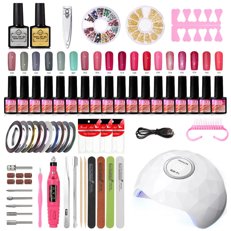 1Set Gel Nail Polish Kit Nails Accessories With Uv Led Lamp Extended Glue Nail Art Tweezers Tools For Manicure Crystal