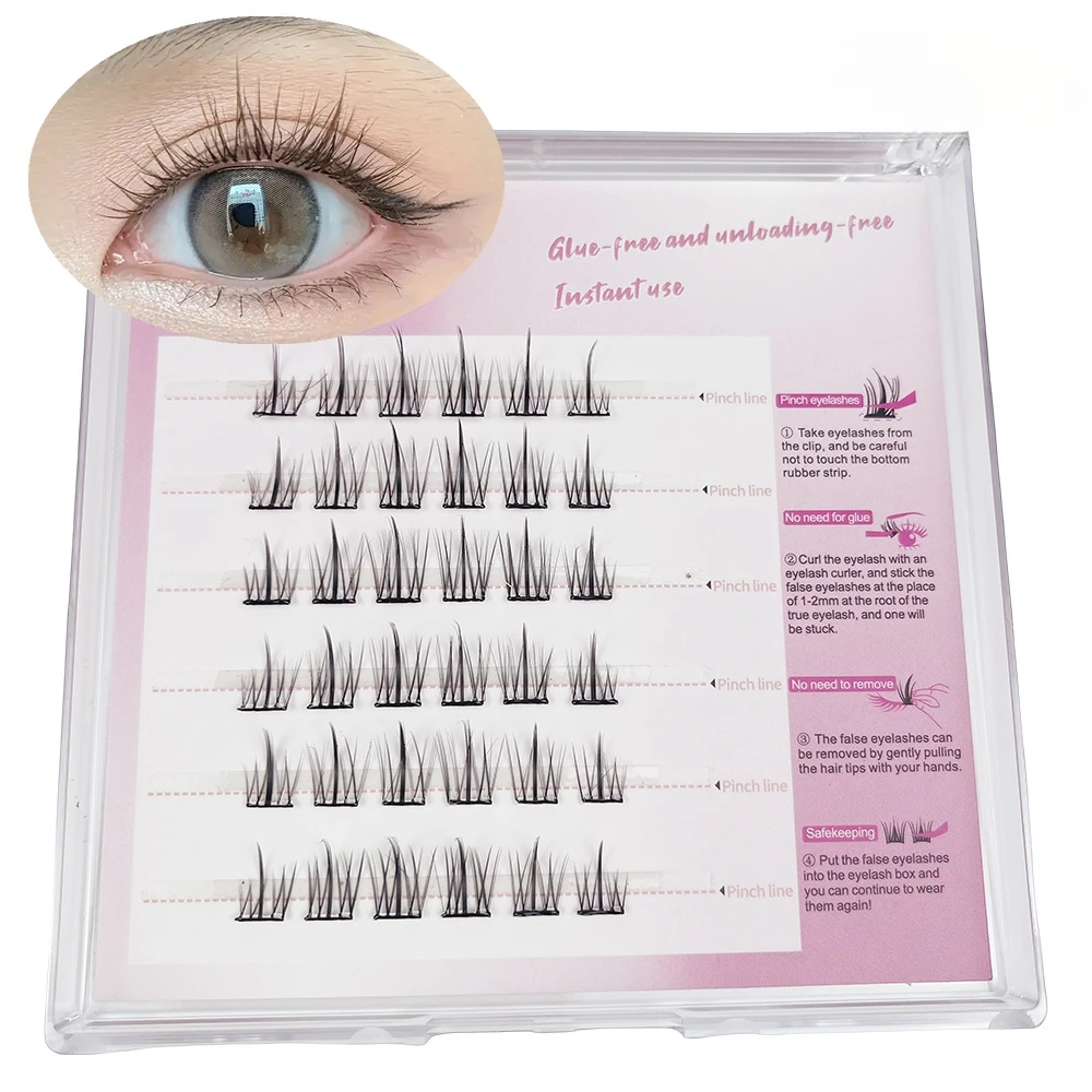 36 cílios postiços autoadesivos, sem cola, cílios postiços de girassol de 8-12 mm, ondulação C, automotante, luz natural