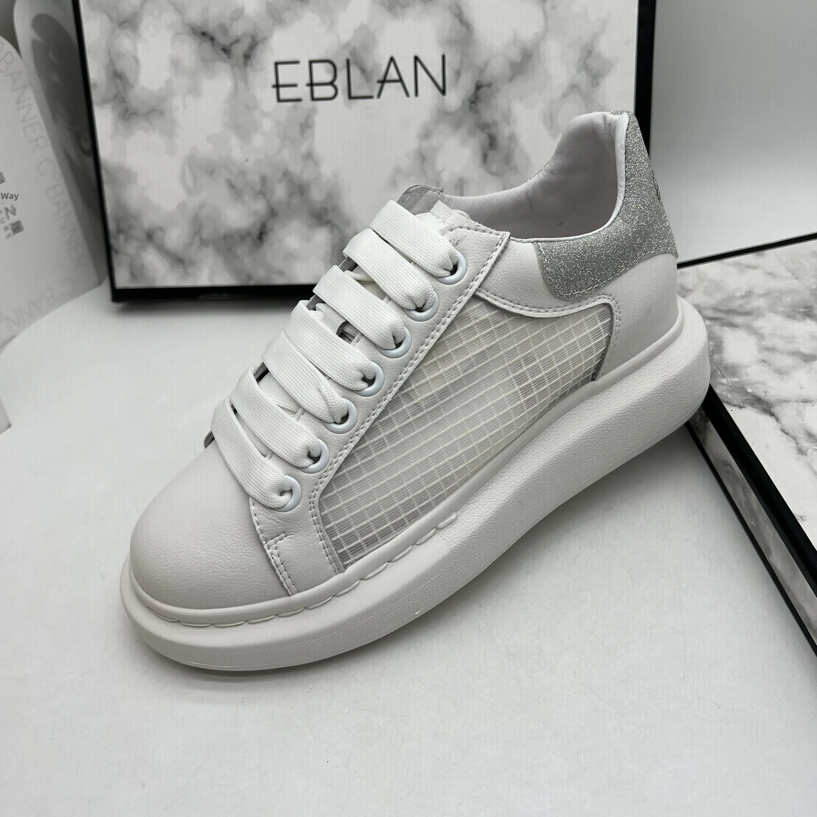 

EBLAN round Toe Thi Heel Breathable Me Upcycled Color Sport Casual oes Women's Summer Faion Sneakers Leather Inner