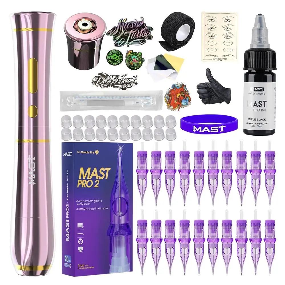 

Portable Rotary Tattoo Pen Kit with 20Pcs Cartridge Needles for Eyebrows, Lips, Eyeliner - Lightweight and Slim Design for Artis