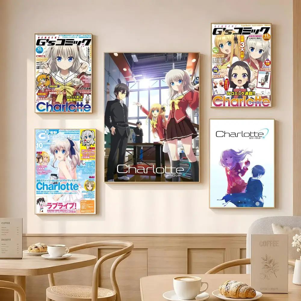 Anime Charlotte Poster Poster Self-adhesive Art Waterproof Paper Sticker Coffee House Bar Room Wall Decor