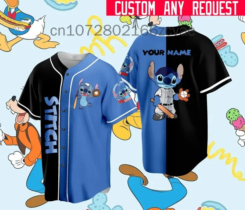 Stitch Baseball Jersey Custom Name Children Adult Baseball Jersey Sports Clothing Disney Baseball Jersey Casual Short Sleeve Shi