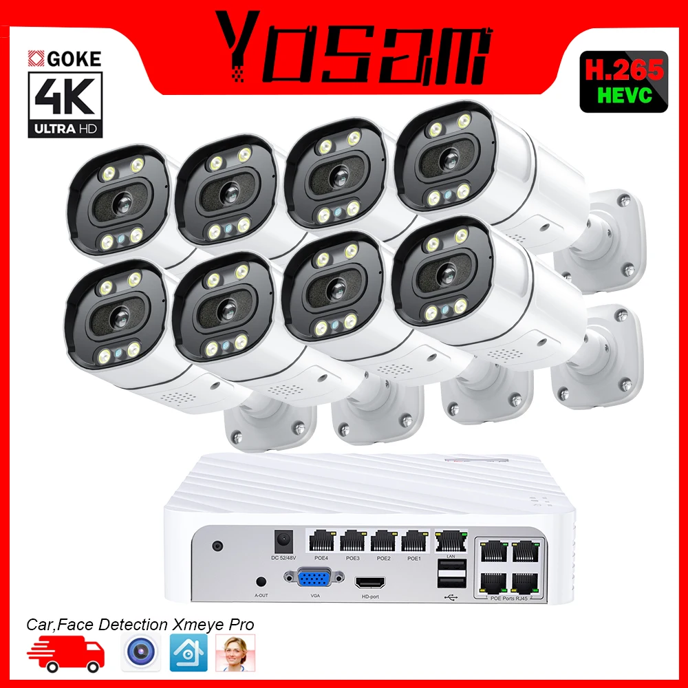 

4K 5MP 8MP POE Cctv Security Camera System Home Video Surveillance Kit 8Ch with fans NVR Audio Outdoor IP Camera xmeye app