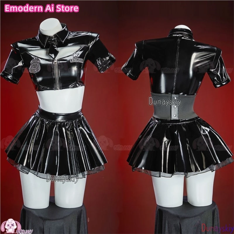 

аниме Game Bayonetta Cereza Cosplay Costume Women Sexy Leather Dress Policeman Uniform Suit Halloween Carnival Role Play Clothes
