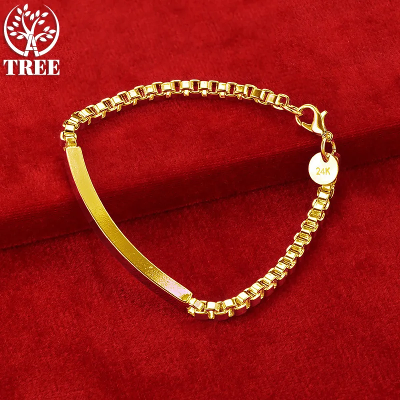 

ALITREE 24K Yellow Gold Curved Plate Pendant Bracelet For Woman Men Party Wedding Engagement Birthday Gift Fine Charm Jewelry