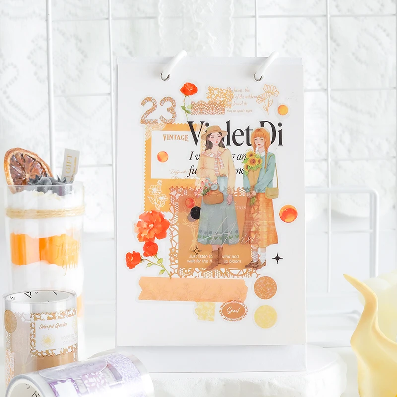 Card Lover 60 mm * 2 m 1 Rolle [Silk Rhyme Flower Edge Series] Handzelt-Basis-Abdeckband, gestanztes PET-Klebeband-Set, Washi-Tape-Material