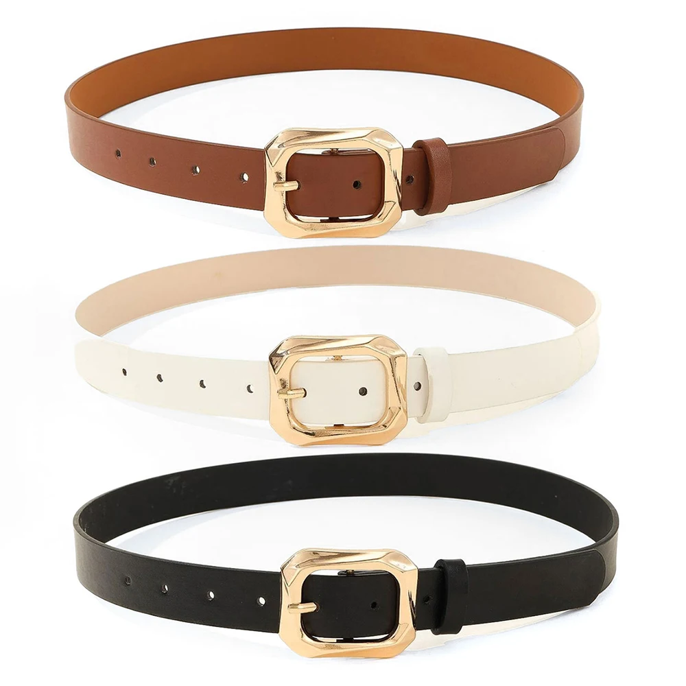 

Повседневный ремень с золотой квадратной пряжкой и платьем, повседневными брюками, модным и великолепным женским ремнем
