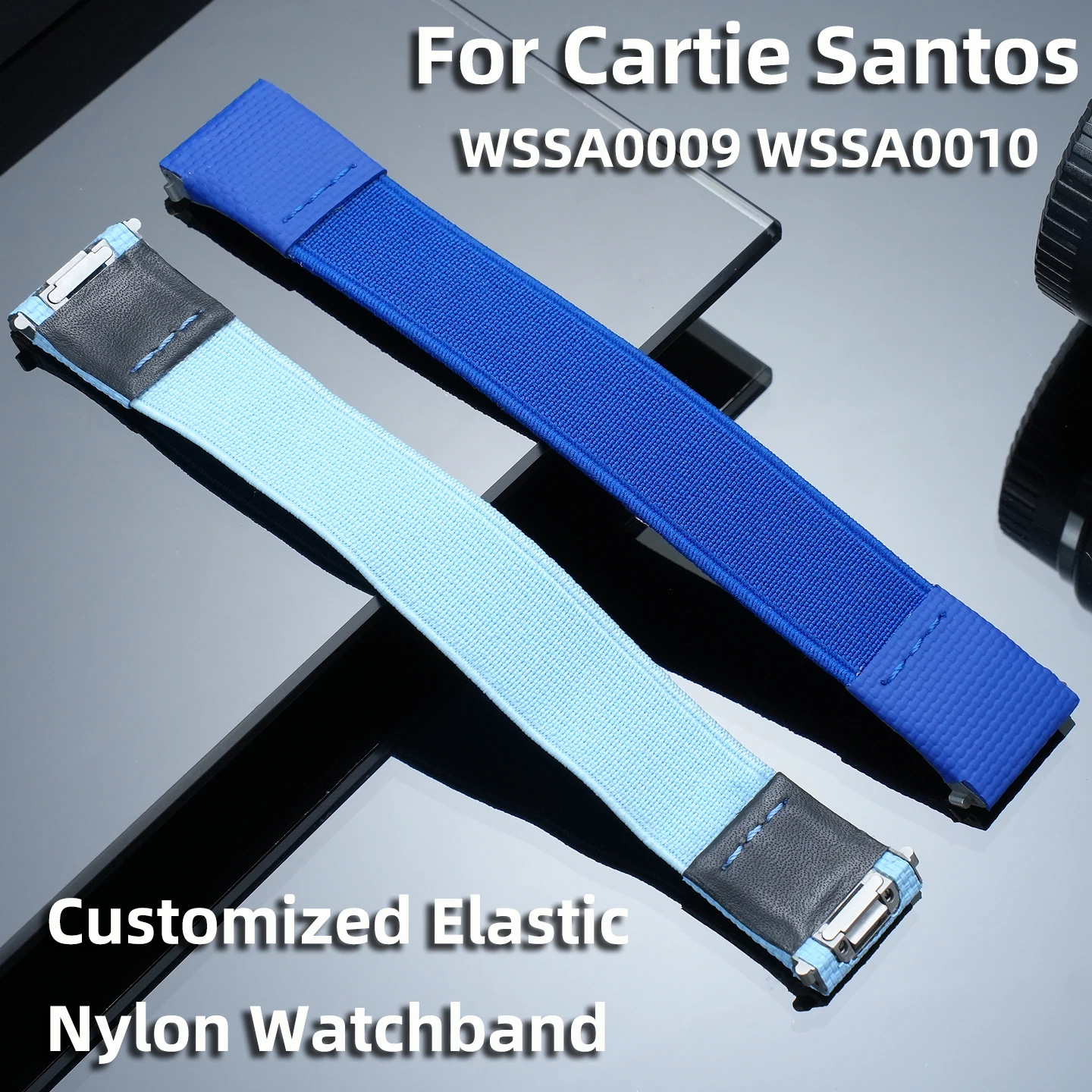 Customized Elastic Nylon Fluororubber Watchband For Cartier Santos WSSA0009 WSSA0010 Quick-release Canvas watch strap 19mm 21mm