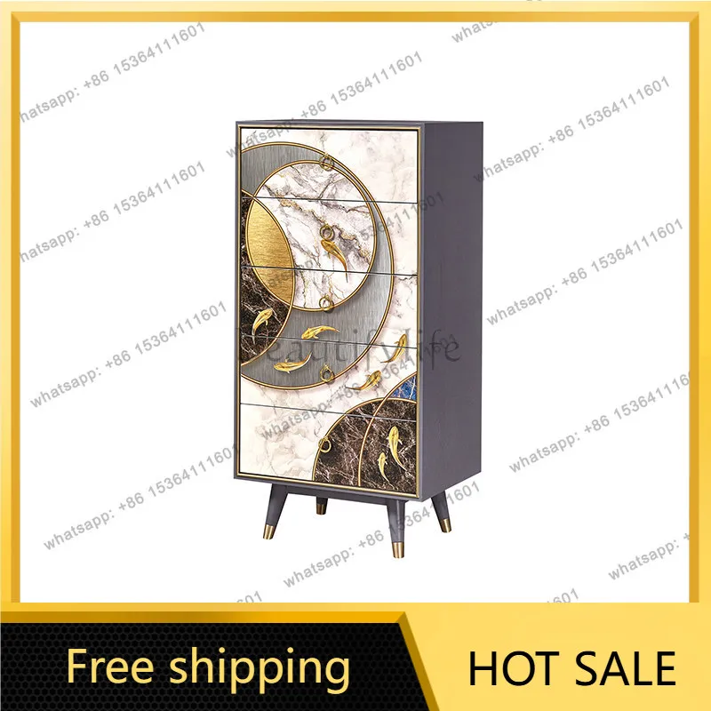 PJ light luxury chest bedroom bedside modern drawer solid wood locker