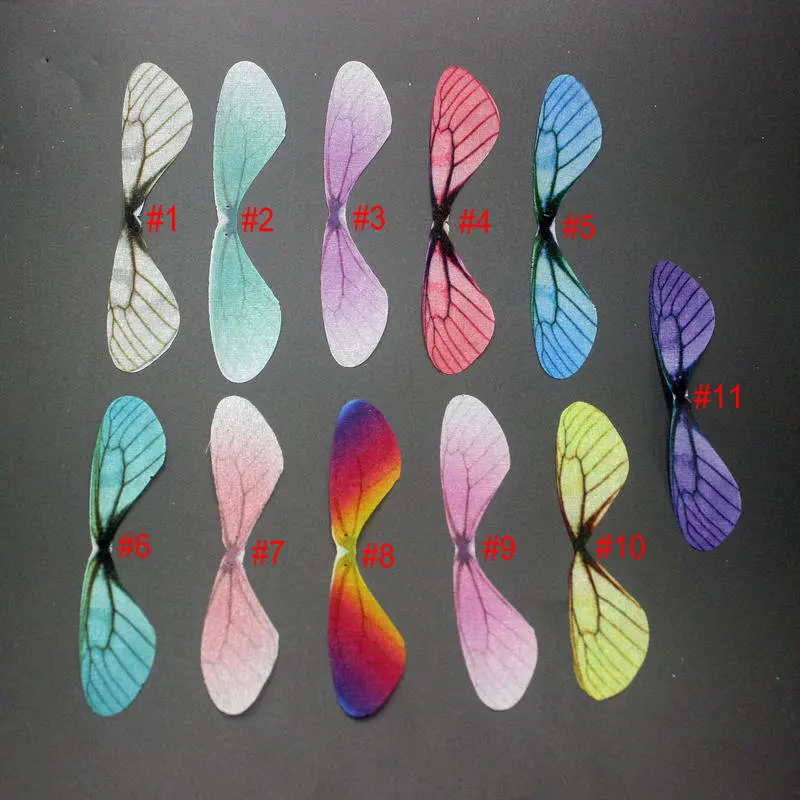 20PCS Gradient Organza Fabric Dragonfly wings Appliques 85mm Translucent Chiffon wings for Party Decor, Doll Embellishment