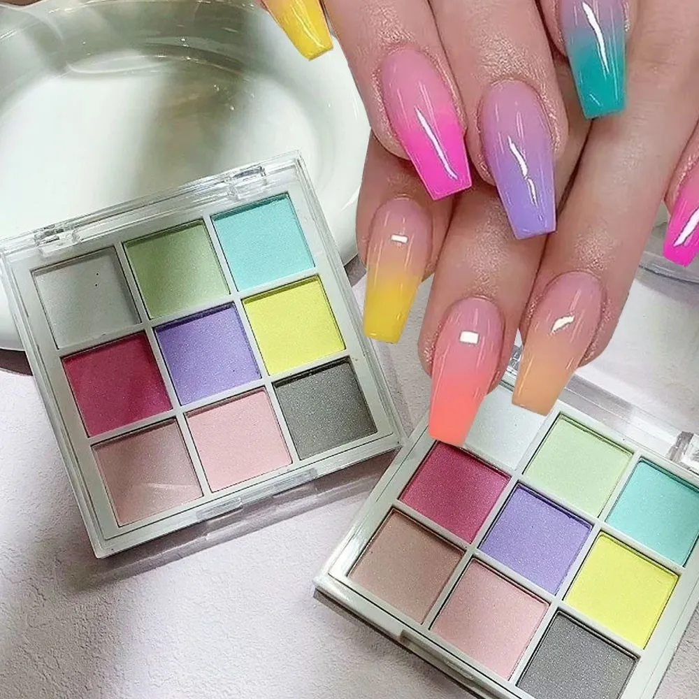 9/16 couleurs dégradé tache tapotement ongles poudre 3D solide frottant ongles poussière dégradé paillettes ongles poudre Palette acrylique ongles Dec
