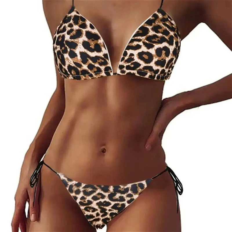 Leopard Bikinis Sets Womens Hanging Neck Tie Sexy Swimsuit Female Swimwears Swimming Suit Hot Summer Women's Swim Trunks 2024