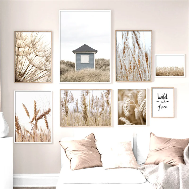 Hay and Forage Wheat Pictures Dandelion Poster Canvas Log House Painting Pictures Modern Gallery Wall Art Home Decor Art