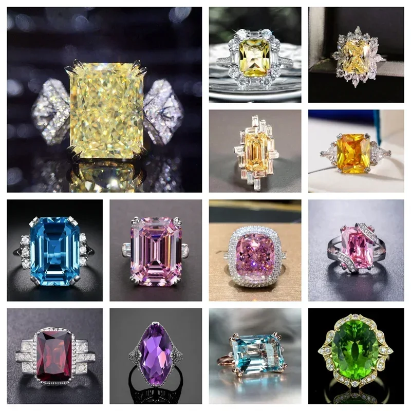 European and American Design Square Water Drop Geometric Jewelry Sparkling Yellow Zircon Crystal Wedding Banquet Ring