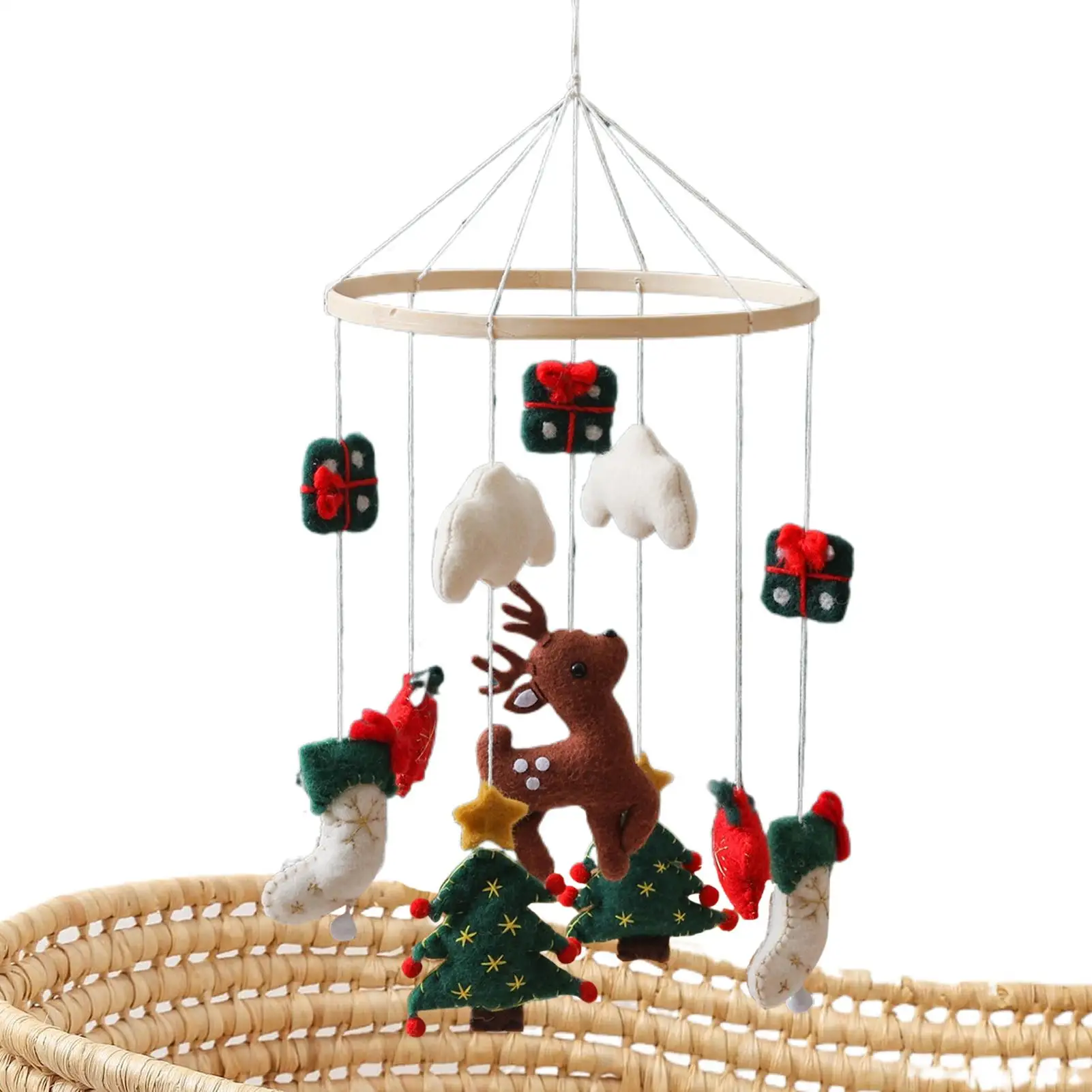 Baby Mobile for Crib Christmas Nursery Mobile Wind Chime Felt Reindeer Christmas Tree Nursery Decor for Children's Room Birthday