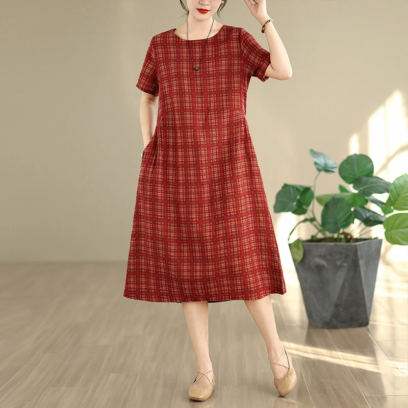 กระโปรงทรงเอเอวสูงสไตล์เรโทรลายชนเผ่าผ้าฝ้ายลินินสำหรับผู้หญิง ทรงเข้ารูป ใส่สบาย เหมาะสำหรับฤดูร้อนและใส่ไปทำงาน