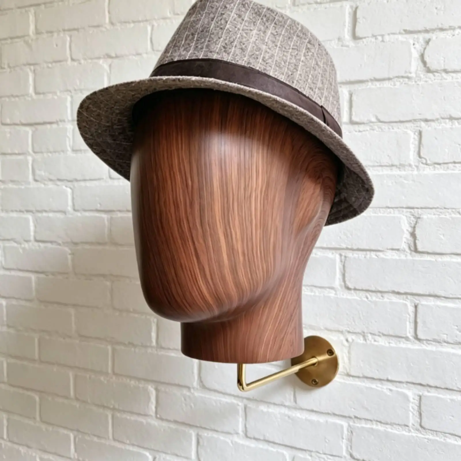 tete-de-mannequin-murale-finition-grain-de-bois-avec-plaque-de-fixation-ronde