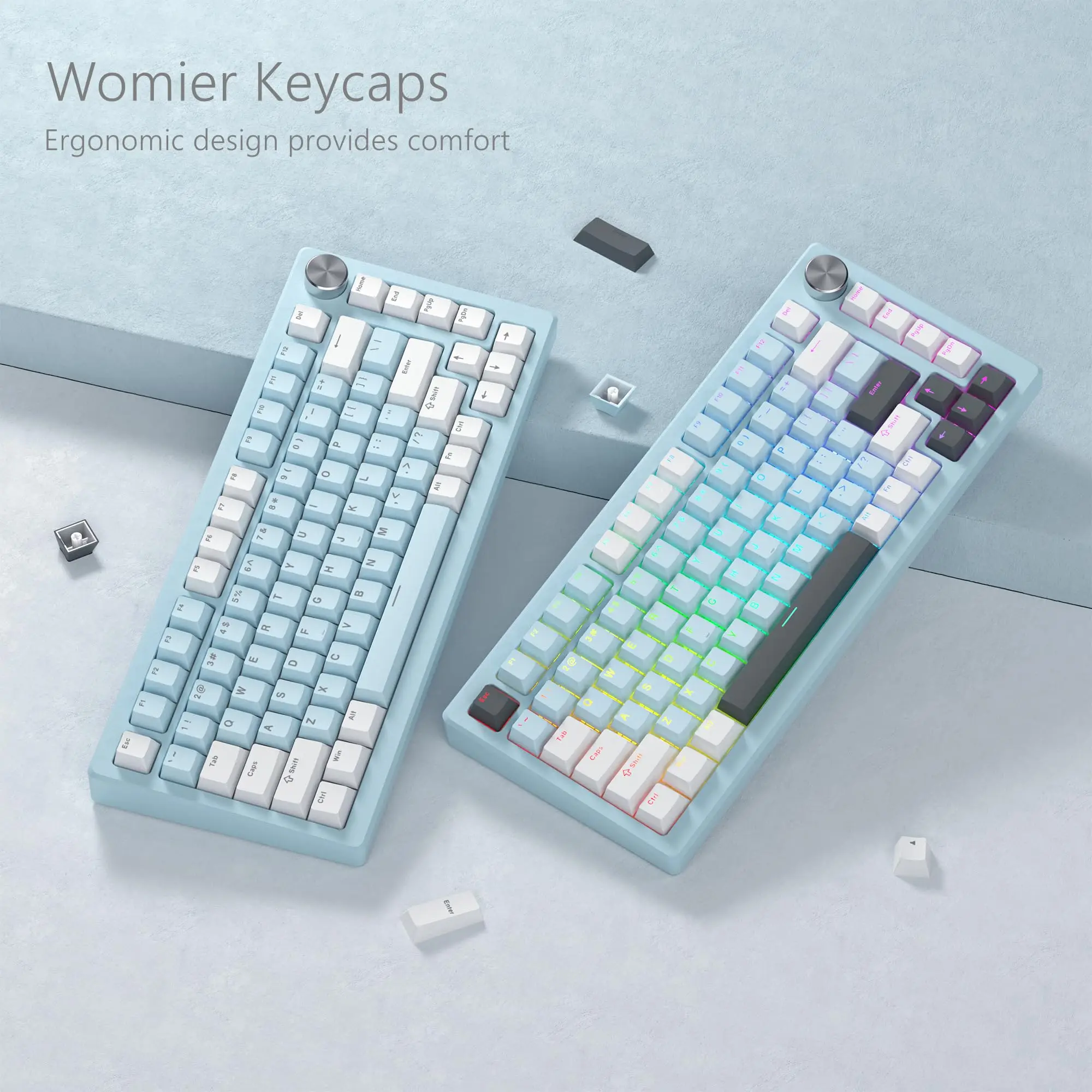 140-Tasten-Tastenkappe aus blauem PBT, RGB-Glanz durch die Tastenkappe, Double Shot Cherry Profile für mechanische Gaming-Tastatur von Cherry MX Switches