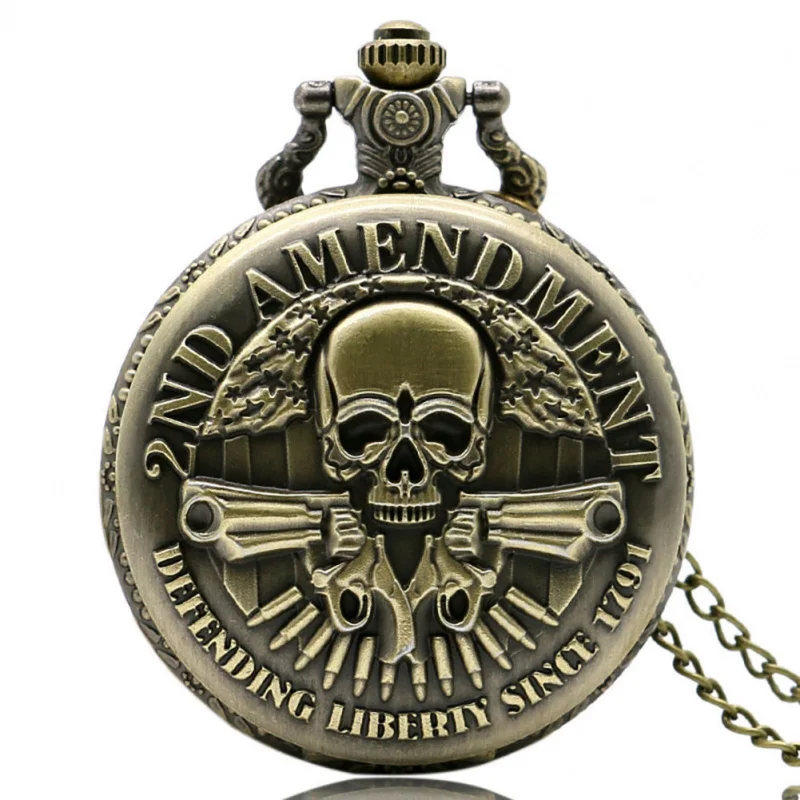 Suncha Ghost Vintage Pocket Watch Bronze Skull Flip Necklace Watch Large Decoration Accessories Quartz Pocket Watch