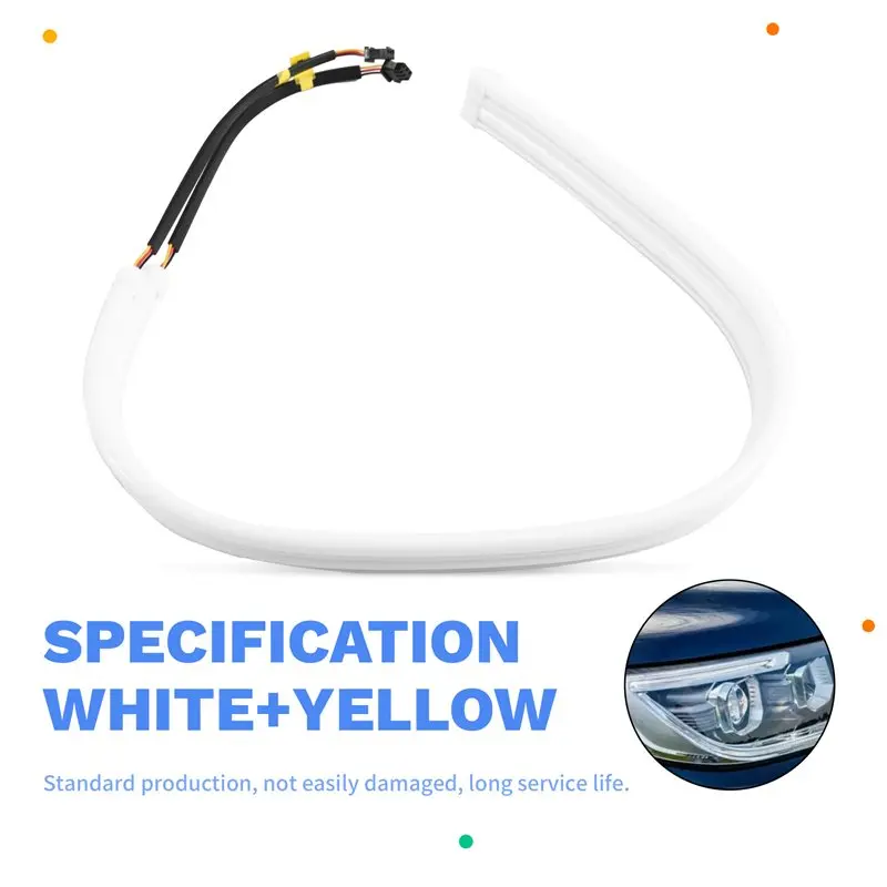 M49K-Sequential LED 60CM Super Bright Flexible Daytime Running DRL Strip Tube Switchback Headlight White + Yellow