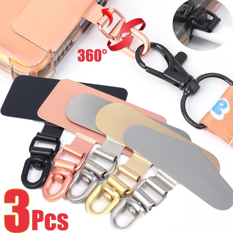 Ultra-thin Metal Mobile Phone Lanyard Clip with Card 360 Degree Rotation Tether Tab for Mobile Phone Anti-lost Connect Card