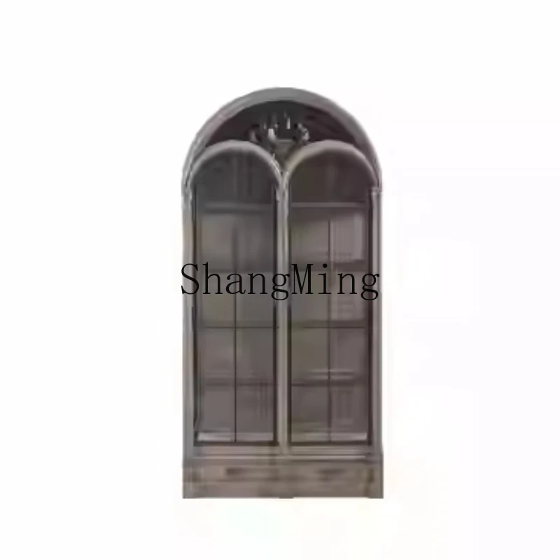 

ZYH solid wood glass door display storage bookcase integrated whole wall against the wall