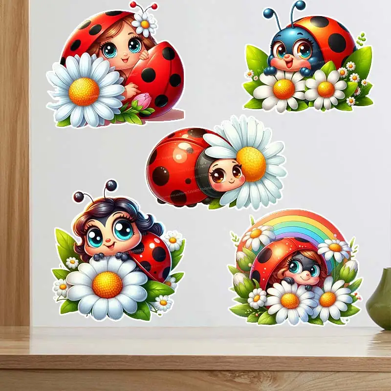 Cute Ladybug Wall Sticker Kids Room Decor Bathroom Toilet Living Room Decor Cabinet  Refrigerator Home Decals M994