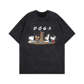 Americké retro kreslené tričko Snoopy, vintage seprané, volné bavlněné, s krátkým rukávem, nadměrné, ležérní, pánské, dámské, letní 8 nejlepší prodej tričko se Snoopym - №8
