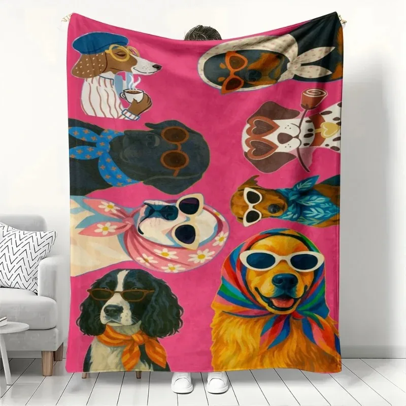 

Trendy Cool Dogs Pattern Blanket Soft Flannel Throw Blanket Warm Cozy Blanket for Sofa Bed Home Decor Cute Pets Gifts for Kids