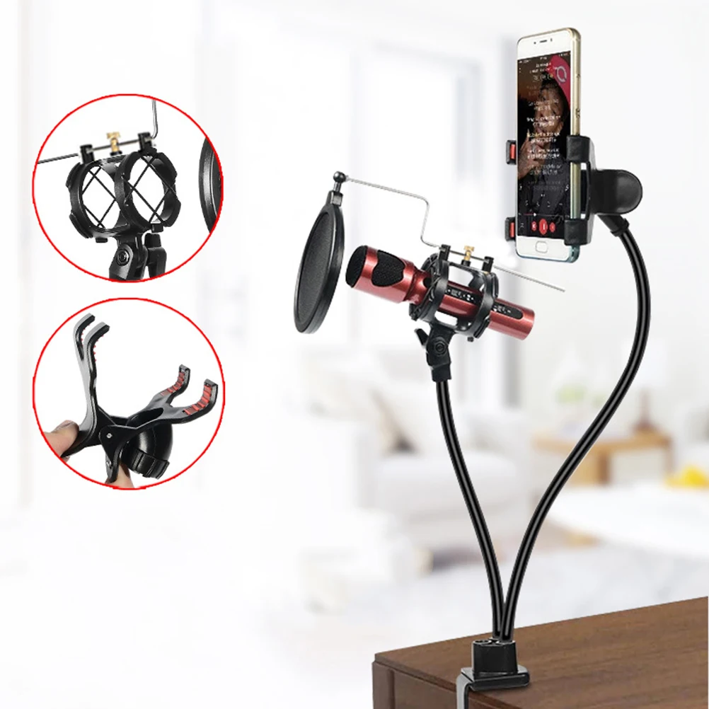 

Держатель-подставка для микрофона для мобильного телефона, усиленный гибкий кронштейн, настольное крепление, двухслойный шумовой фильтр для потоковой записи