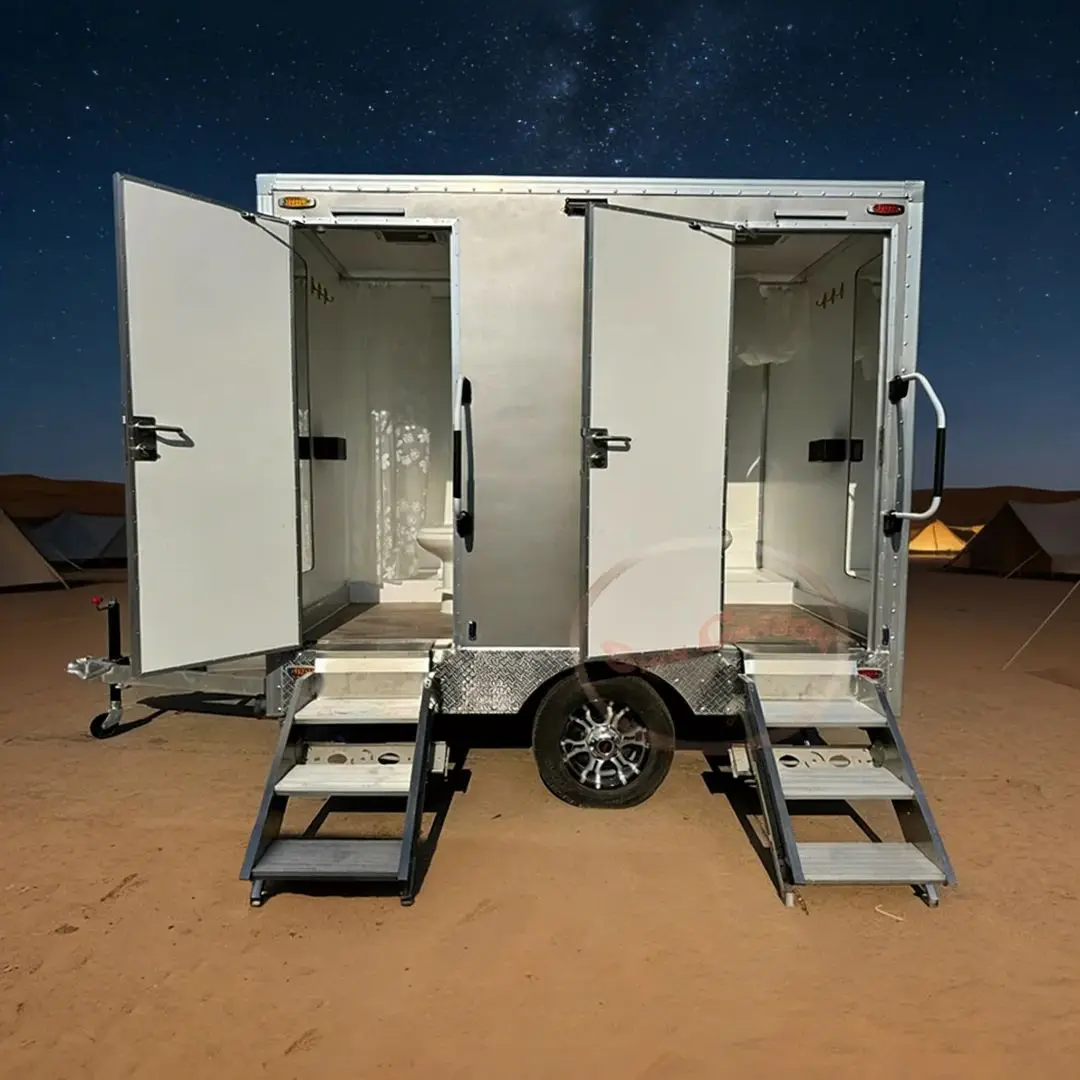 2-Stall Portable Restroom Fiberglass Mobile Toilet Trailer for Outdoor Events Construction Sites