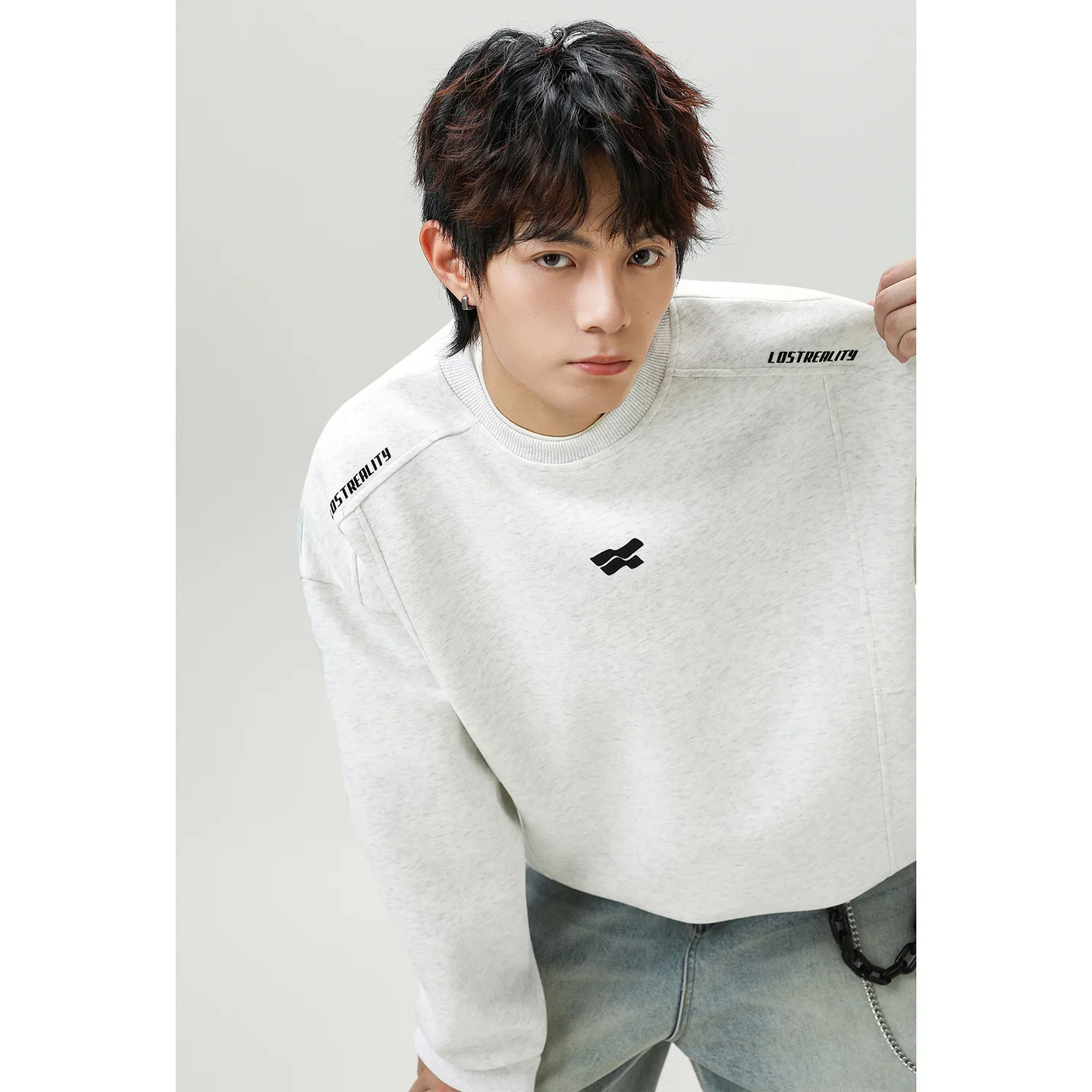 

Split Deconstructed Design Crew Neck Sweatshirt Men's Autumn New High Street American Free Style Oversized Pullover Jacket IY67