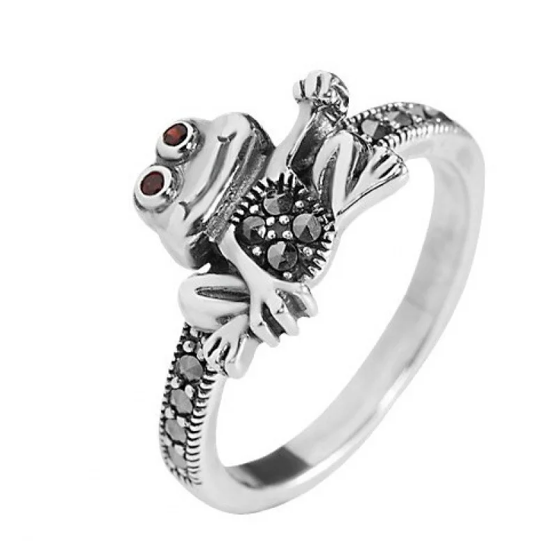 BOCAI New S925 Sterling Silver Jewelry Vintage Fashion Set With Maxaystone Frog Ring Women's Selected Gift