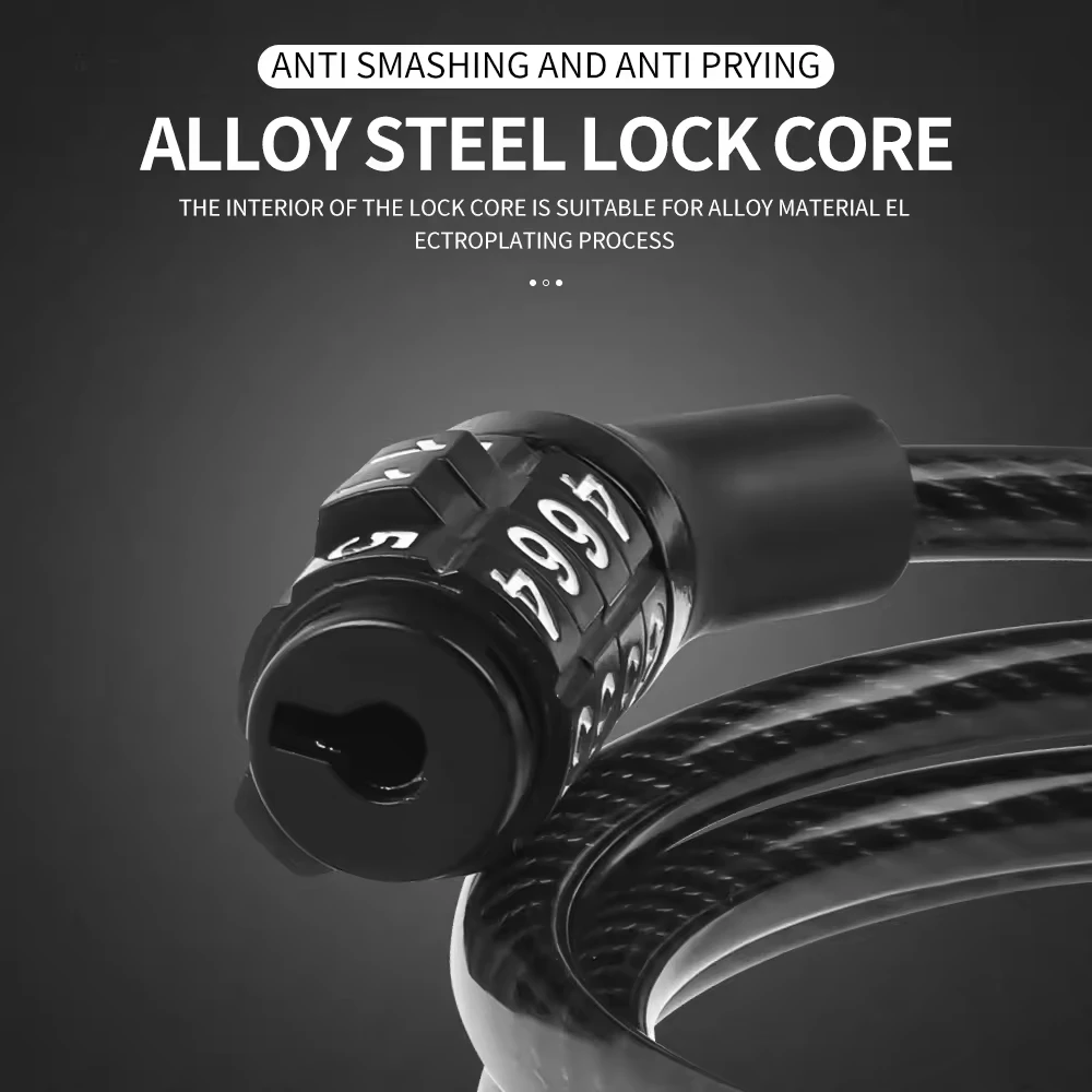 4-Digit Combination Cable Lock 5.5mm×1100mm Steel Bicycle Lock Anti-Theft Bike Cable Lock