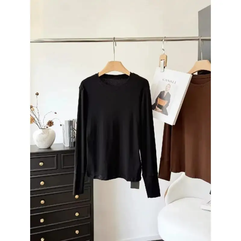 Maxdutti Minimalist Women's Clothing In Southern France T-shirt Woman Clothes Female Round Neck Long Sleeved T-shirt Base Shirt