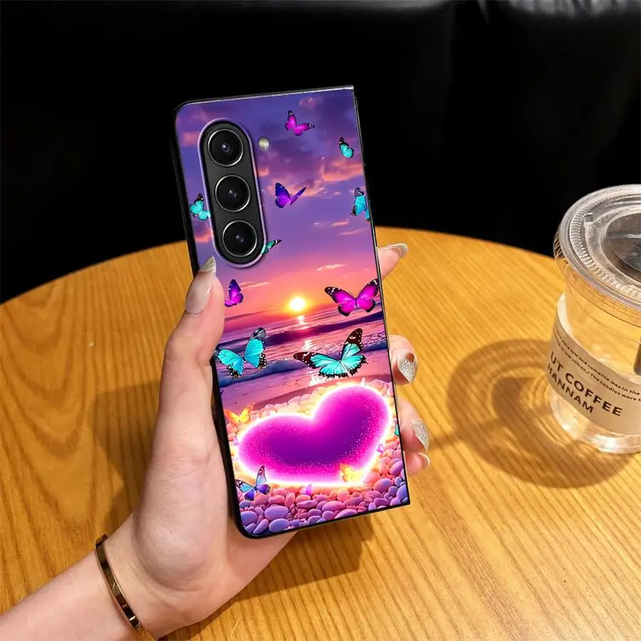 Чехол для Samsung Galaxy Z Fold 8 Ultra ZFold3 ZFold6 ZFold4 Z Fold 7 6 5 4 3 ZFold7 ZFold5, светящийся в темноте, фиолетовый, с эффектом заката