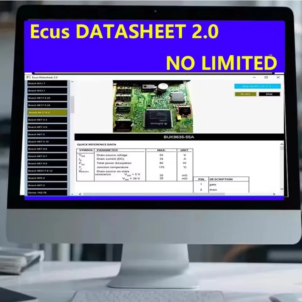 Feuille de données Ecus 2.0 Logiciel de réparation ECU Schéma de PCB avec composants électroniques d'ECU de voiture et informations supplémentaires