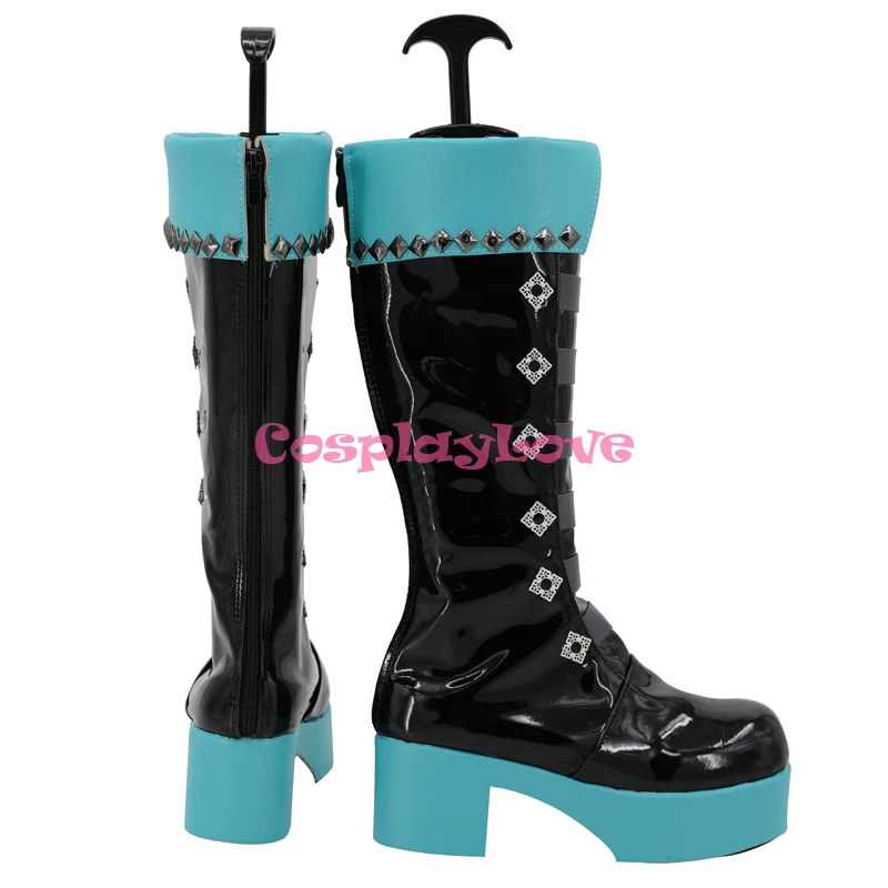 Newest Raccoon Baby Miku Cosplay Shoes Black Green Long Boots High Heel Leather for Girl Halloween Christmas Gift Custom Made