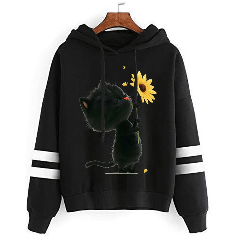 

Women/Men Kawaii Cartoon Cat Casual Hoodies Animal Floral Design Women Sweatshirt Graphic Sunflower Cat Streetwear Hooded Shirt