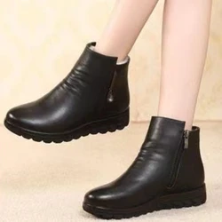 Shoes for Women 2023 High Quality Winter Warm Mid-Calf Women's Boots Solid Color Round Toe Plush Low-heeled Zipper Shoes Women