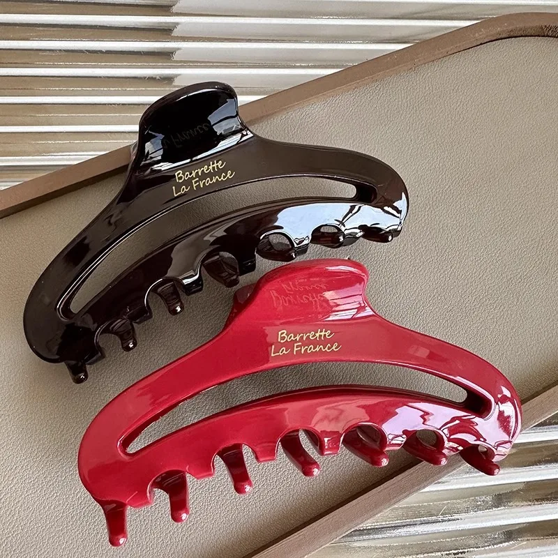 New French Gold Label Hollow Large Acetate Hair Claw Light Luxury Claw Clip Crab Hair Clip for Women Hair Accessories
