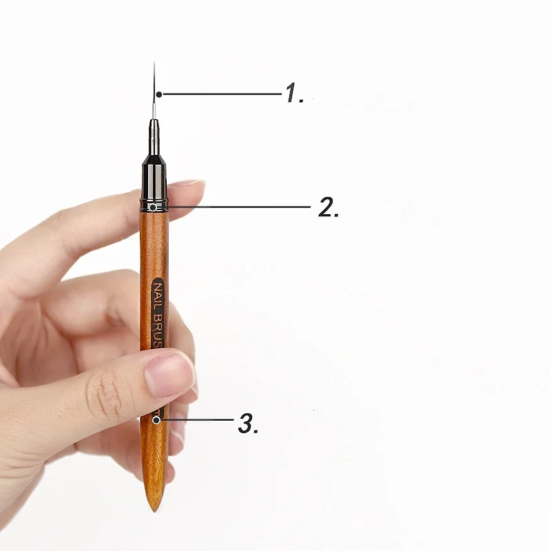 Brosse à ongles avec manche en bois, 1 pièce, pour Gel, revêtement pour Nail Art, peinture à la main, lignes de dessin, stylo de peinture de fleurs à rayures, Gel UV, Salon de manucure